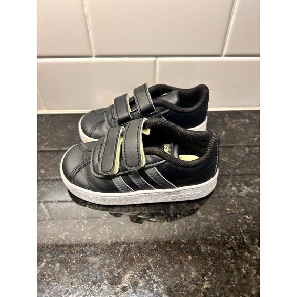 Adidas Kids Vl Court 2.0 Low Athletic Sneaker Shoes Slip on Black‎ White Size 6K - Picture 5 of 10